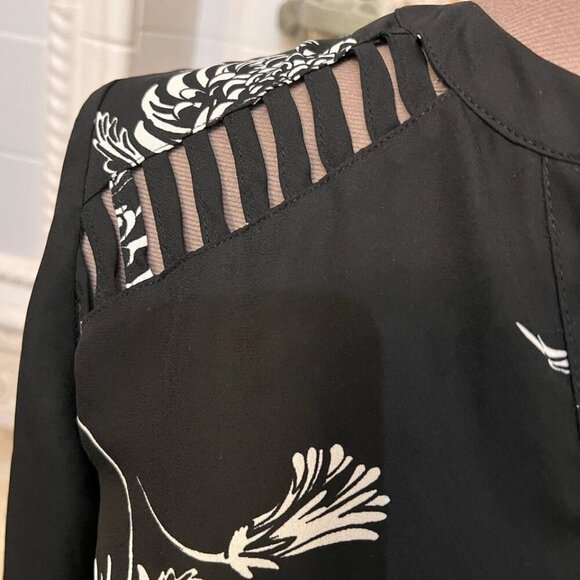 Maurices. Size L. Pullover Roll tab sleeve, Lattice inserts Top. Black B115 - Picture 5 of 7